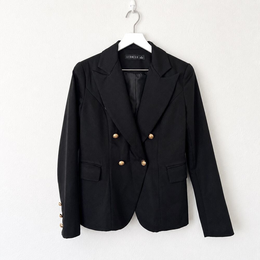 Lioness Palermo Blazer Small Black Double Breasted Gold Buttons Preppy Office